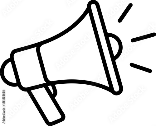 Black outline icon of a megaphone with sound waves emanating from the bell