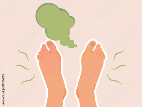Stinky Bad Odor Feet Vector Concept Illustration. Person having a problem because of sweating or a bacterial infection
