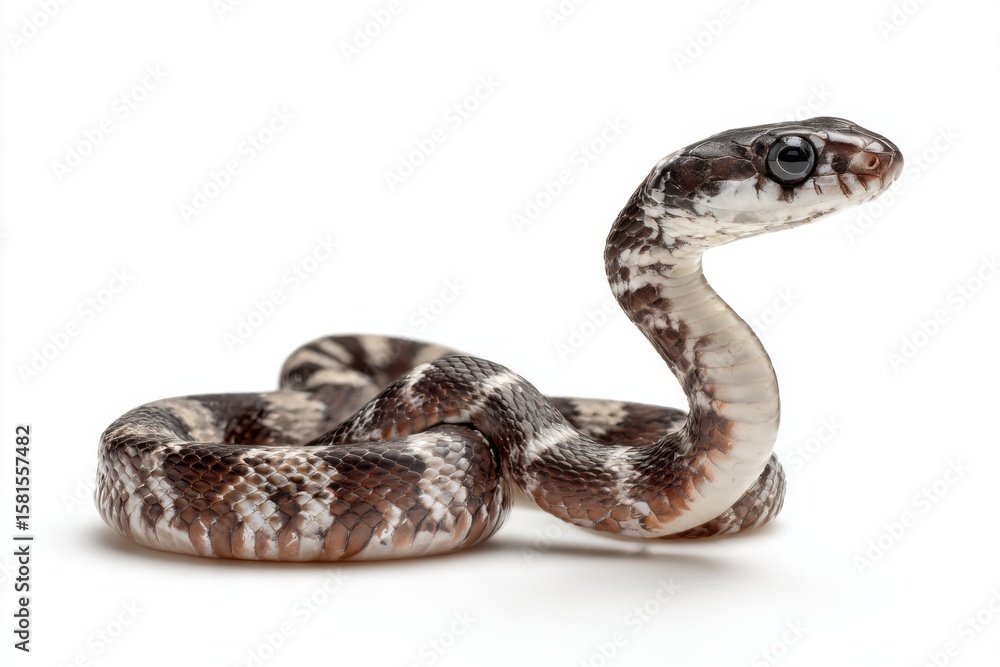 Obraz premium Realistic Close-Up of a Brown and White Snake on White Background