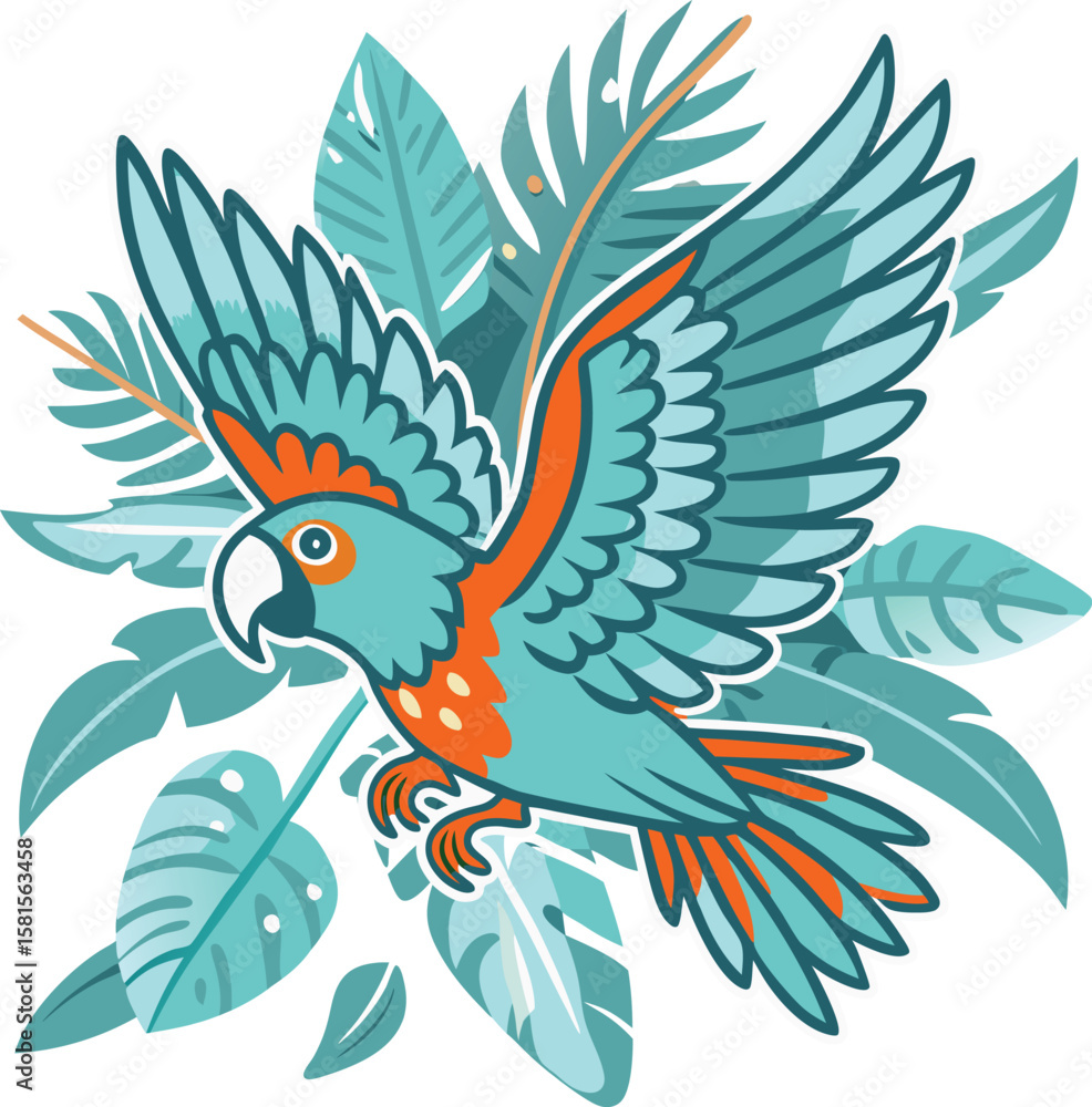 Naklejka premium A stylized vector illustration of a macaw parrot in flight against a white background