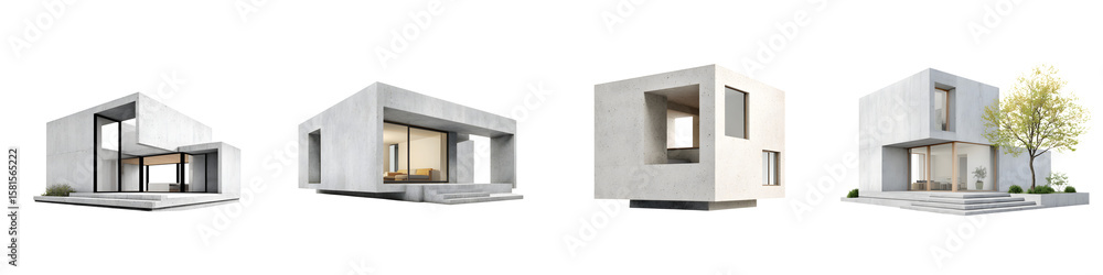 Fototapeta premium Modern Minimalist House Collection - Contemporary Architecture on White