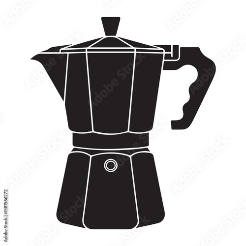 Classic black silhouette of a moka pot coffee maker on a white background