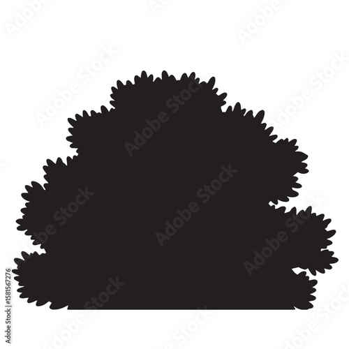 Black silhouette of a bush with spiky texture isolated against a white background