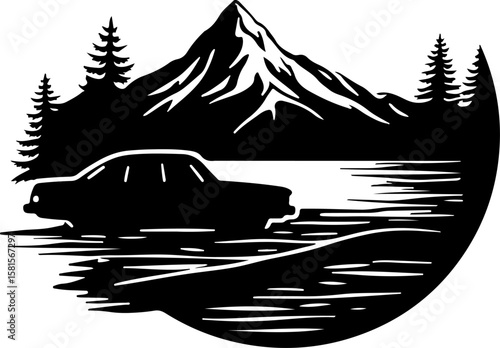 car in the forest, car, truck, vector, icon, transport, vehicle, transportation, illustration, auto, cartoon, road, design, automobile, delivery, sign, silhouette, symbol, trailer, traffic, bus, tract