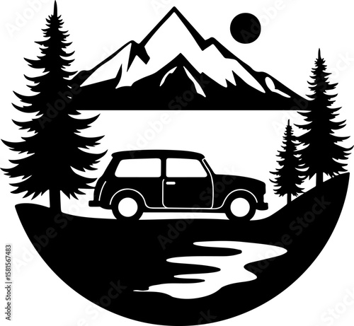 car in the forest, car, truck, vector, icon, transport, vehicle, transportation, illustration, auto, cartoon, road, design, automobile, delivery, sign, silhouette, symbol, trailer, traffic, bus, tract