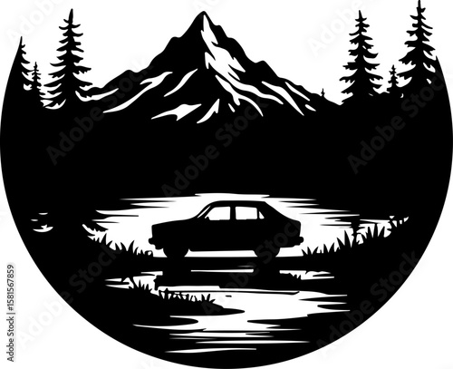 car in the forest, car, truck, vector, icon, transport, vehicle, transportation, illustration, auto, cartoon, road, design, automobile, delivery, sign, silhouette, symbol, trailer, traffic, bus, tract