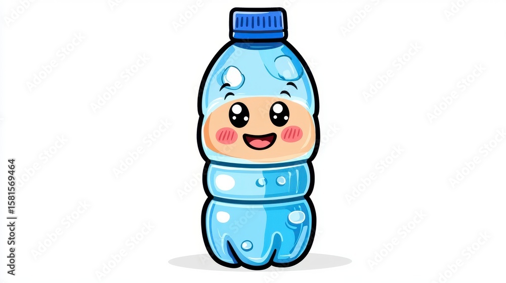 Fototapeta premium Cute Pixel Art Water Bottle Character Illustration
