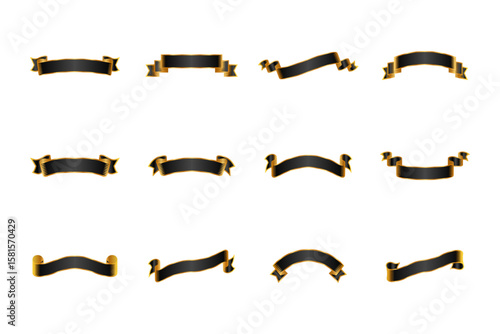 Elegant Black and Gold Ribbon Banner Collection for Design and Decoration