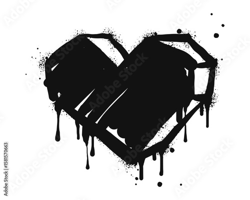 Spray painted graffiti heart sign in black over white. Love heart drip symbol. isolated on white background. vector illustration