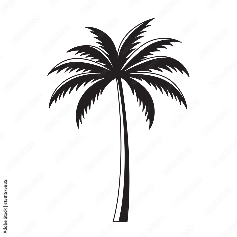 Obraz premium Silhouette of a simple black palm tree isolated on a clean white background