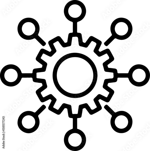 Abstract gear with connected nodes representing network or system integration