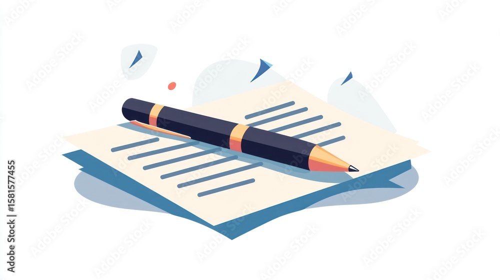 Fototapeta premium Writing Supplies on Paper. Flat Design Illustration. Possible use for education, office, or stationery