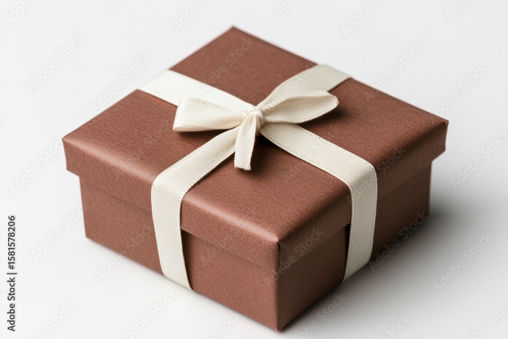Obraz premium Close-up of a shiny red present box with a neatly tied white ribbon bow, highlighting texture and detail