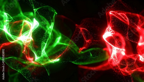 Abstract glowing green and red swirls