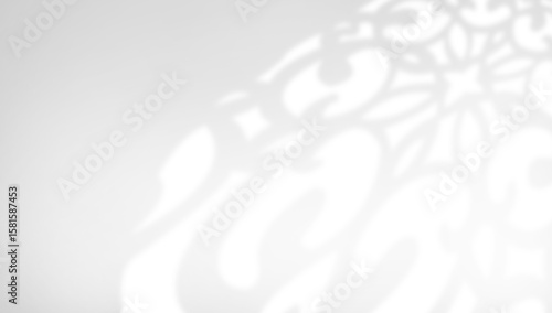Abstract blurred grey shadow light window overlay white pattern background with muslim shape traditional ornament , ramadan islamic design decoration present