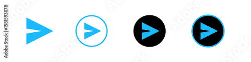 Set of four blue send button icons with variations in background and circular frames