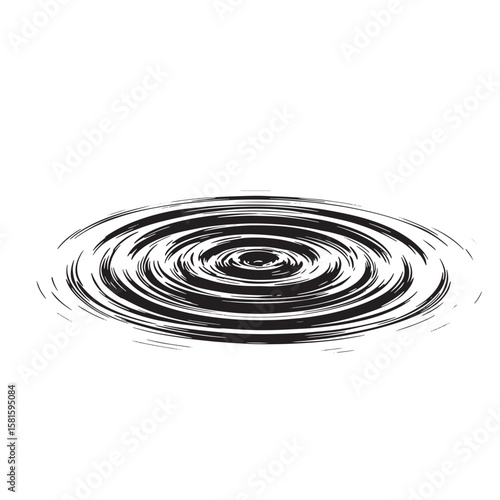 Hand drawn black and white water ripples illustration on a clean white background.