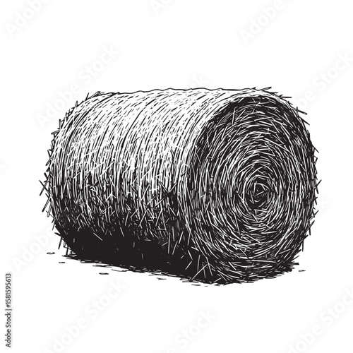 Hand drawn illustration of a single hay bale isolated on a clean white background.