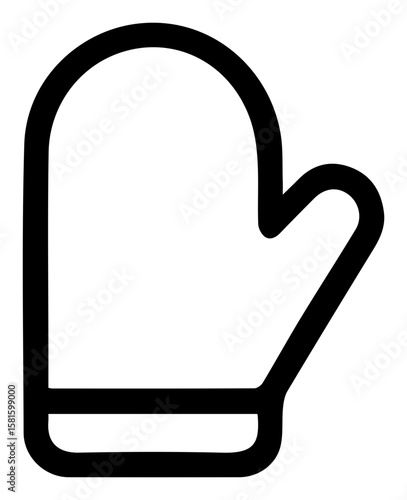 A sleek black line icon representing an oven mitt or winter glove protection