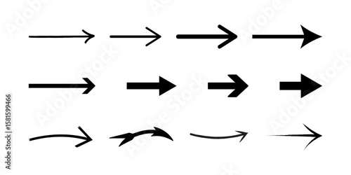 Collection of diverse black arrows showing direction and movement