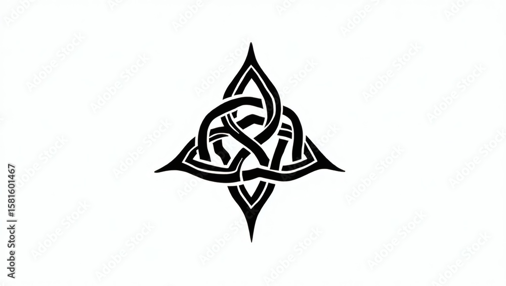 Fototapeta premium Mystical Geometric Symbol with Crescent Moons, Stars, and Ancient Runes – Symmetrical Sacred Pattern in Vintage Engraving Style, Black and White Illustration on White Background