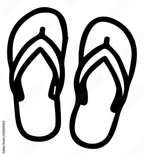Simple black outline illustration of comfortable summer footwear for beach or pool days