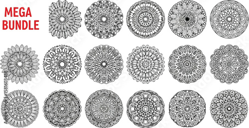 Collection of intricate mandala designs, excellent for coloring books or patterns.