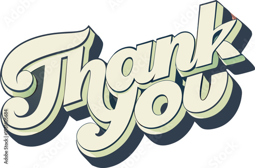 Retro style thank you word art isolated on a white background