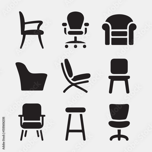 Various Types of Chairs and Furniture Icons

