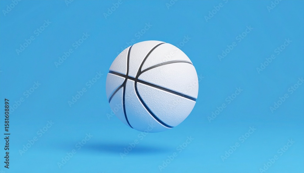 Fototapeta premium White Basketball 3D Mockup Floating On Clear Blue Background Studio Shot Isolated Background
