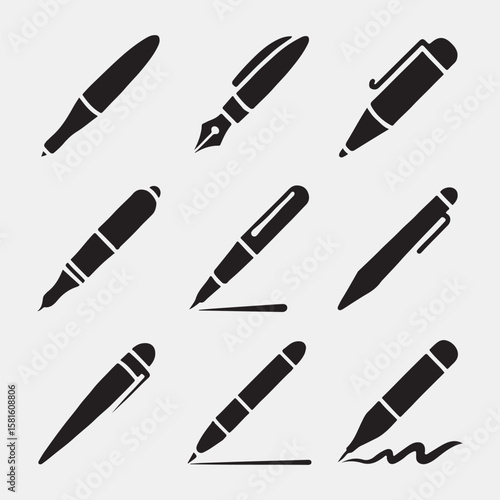 Collection of Various Pen Styles, Ideal for Stationery Design
