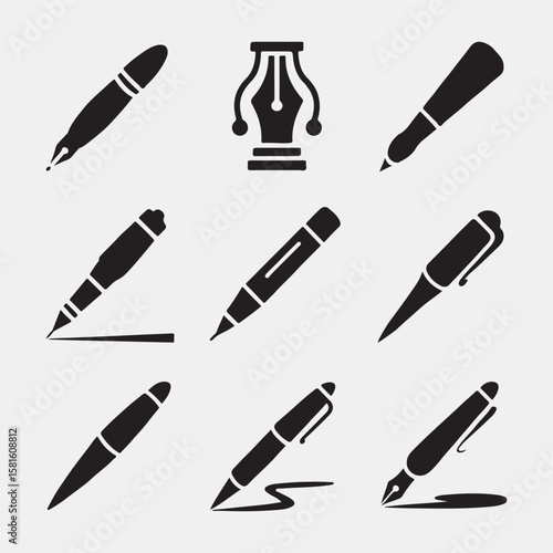 Collection of Various Pen Styles, Ideal for Stationery Design

