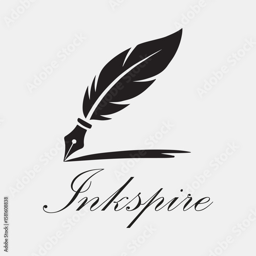 Elegant feather pen logo with a modern calligraphy style.
