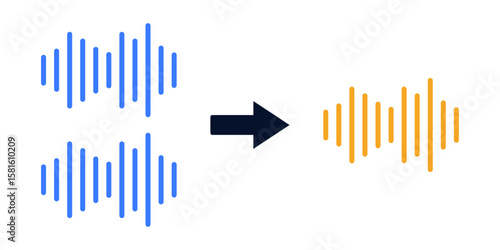 Mono audio option icon with two sound channels merging into one, ideal for hearing accessibility, audio balance settings, and inclusive sound design illustrations.