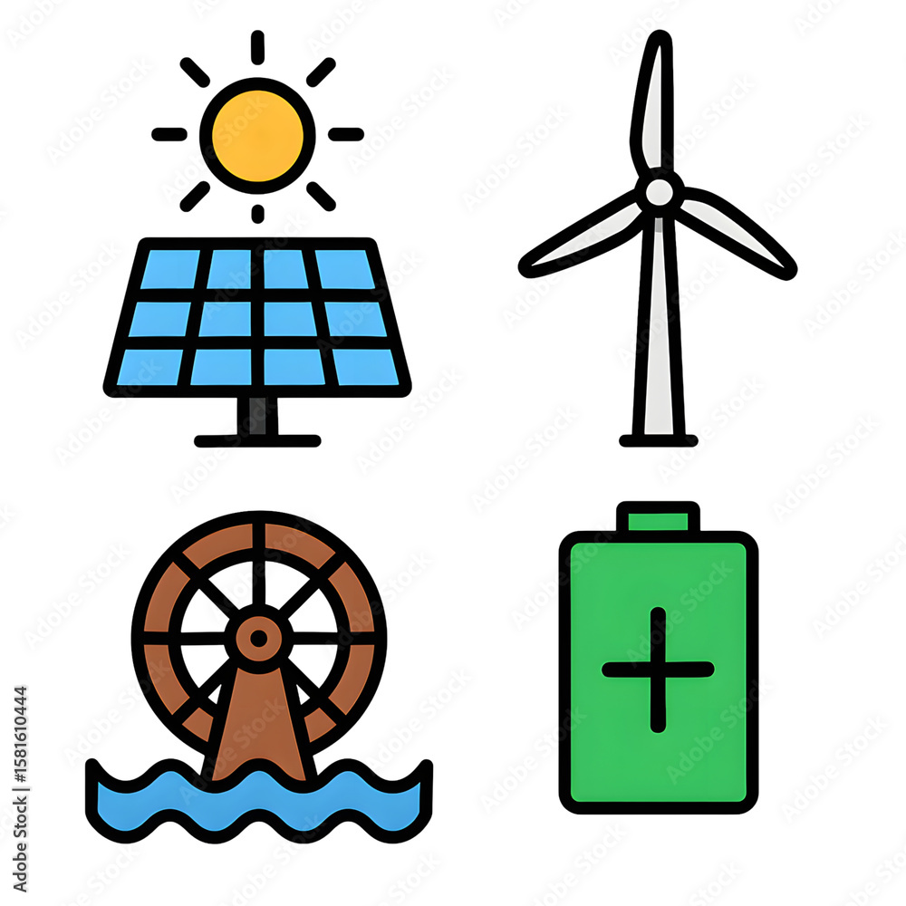 custom made wallpaper toronto digitalRenewable Energy Icons Illustrating Solar Power, Wind Energy, Hydropower, and Energy Storage Solutions in Modern Green Technology