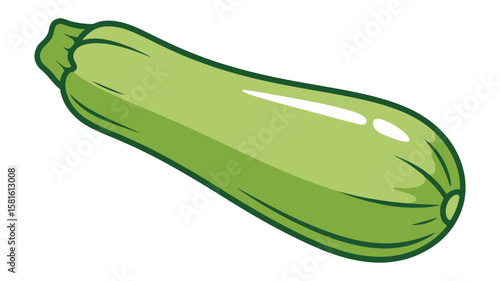  Illustration of a single green zucchini vegetable on a white background