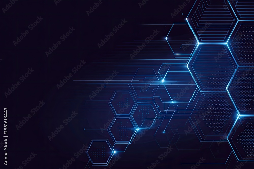 Fototapeta premium Abstract digital hexagon design, deep blue tones