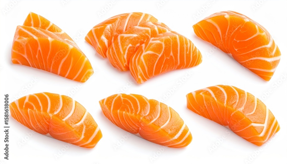 Close Up of Fresh Salmon Sashimi Slices on White Background Offering a Gourmet Food Image Isolated Background Close Up of Fresh Salmon Sashimi Slices on White Background Offering a Gourmet Food Image Isolated Background