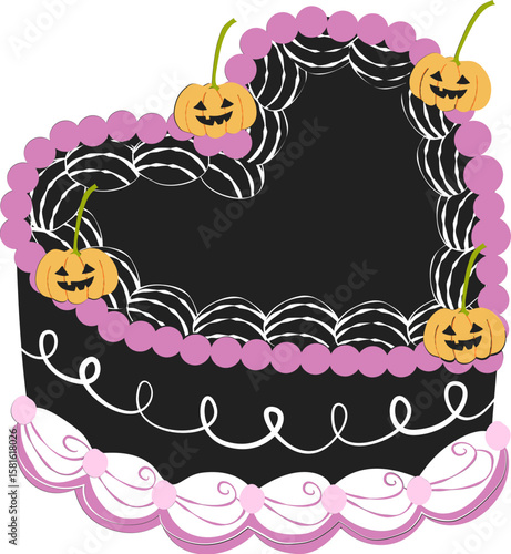 Vintage Halloween Cake Clipart Set | Cute Spooky Heart Cakes | Kawaii Halloween PNG SVG EPS | Retro Halloween Dessert Graphics