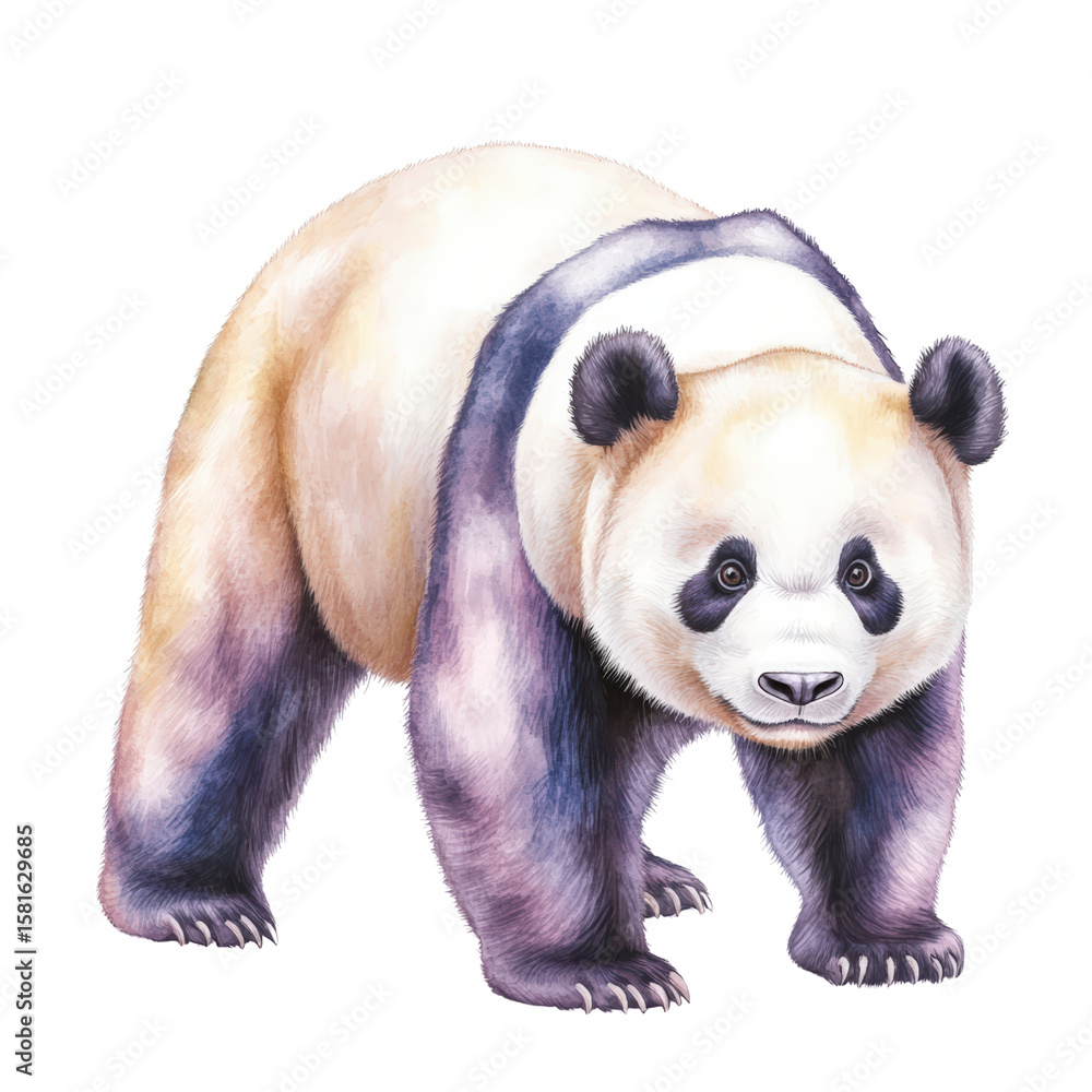 Fototapeta premium Adorable panda bear walking on all fours with soft fur and distinctive black and white markings