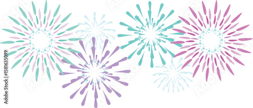 緑や紫のおしゃれな打ち上げ花火のイラスト