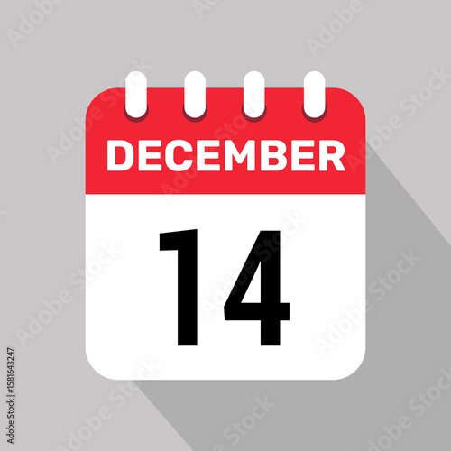 14 december calender icon text page monthly web design.