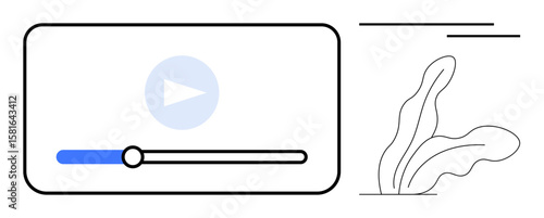 Video player interface featuring a play button, progress bar, and abstract plant design. Ideal for technology, streaming, user interface, online media, entertainment, education minimalism simple