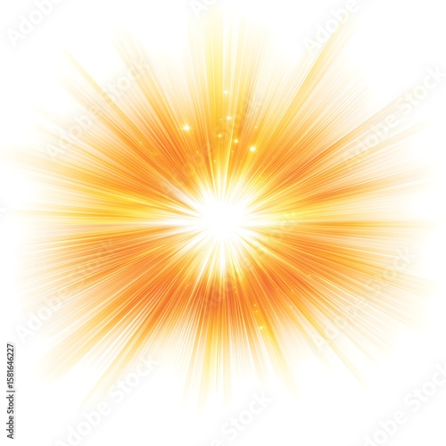 vector light burst effect with radial glow, bright yellow and orange on clean white background 
