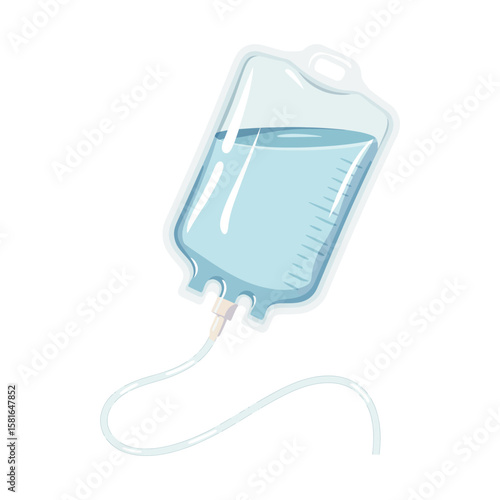 Illustration of a medical intravenous iv drip bag filled with clear liquid