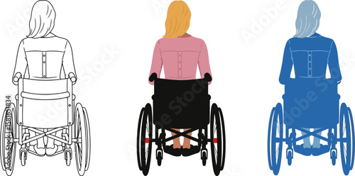 Illustration showing different styles of woman in wheelchair
