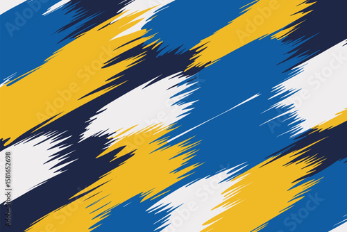 Abstract background showcases brushstroke textures in hues of yellow, blue, navy, and white, creating a dynamic design.