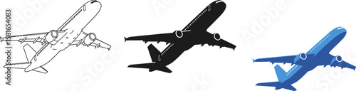 Aircraft airplane vector illustration with detailed outline and black silhouette.