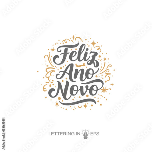 Lettering Feliz Ano Novo 2026 Boas Festas para Composição EPS Vetor
