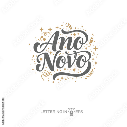 Lettering Feliz Ano Novo 2026 Boas Festas para Composição EPS Vetor